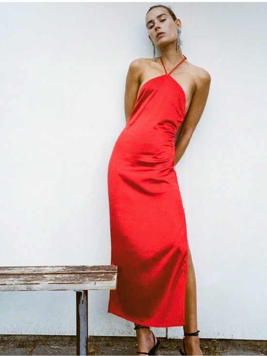 Zara Dresses & Skirts - Zara Red Satin Halter Maxi Dress